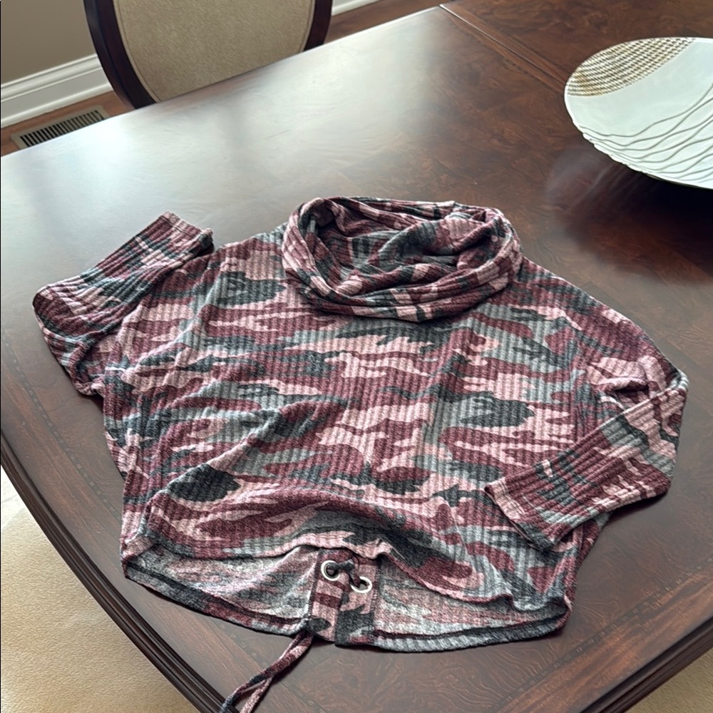 Ariella Camouflage Cowl Neck Sweatshirt